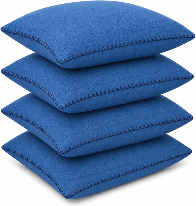 LFH Home Sky Blue Cotton Rich Throw Pillow Covers 18x18 Set of 4, Decorative Cushion Covers with Blanket Stitch Edge, Farmhouse Accent Pillow Cases for Sofa Couch Bed Living Room, 18 x 18 Inch