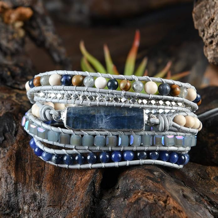 YGLINE Boho Handmade Wrap Leather Tube Crystal Stone Bracelet for Women