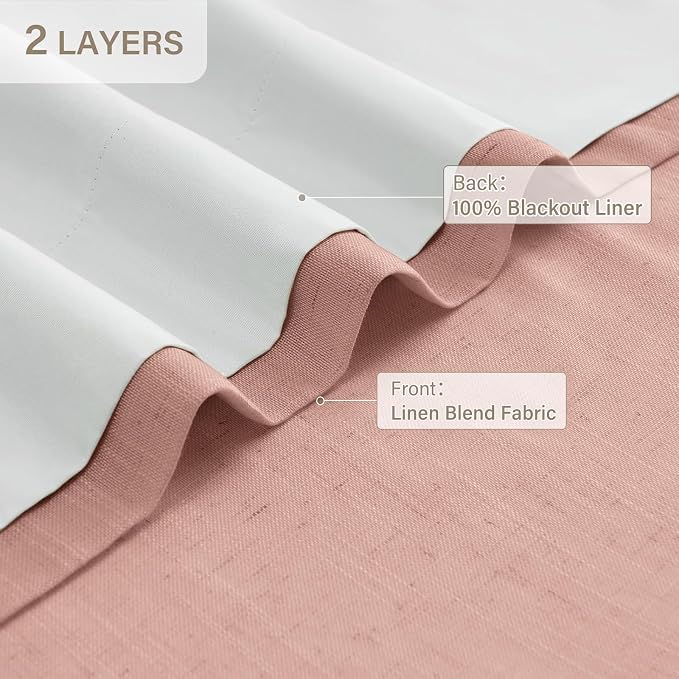 CAPALOCA Pinch Pleated Curtains Blackout, Linen Blackout Curtains 108 inches Long 2 Panels Set for Bedroom, Thermal Insulated Pinch Pleated Drapes for Living Room, 40"W x 108"L (Pack of 2), Blush Pink
