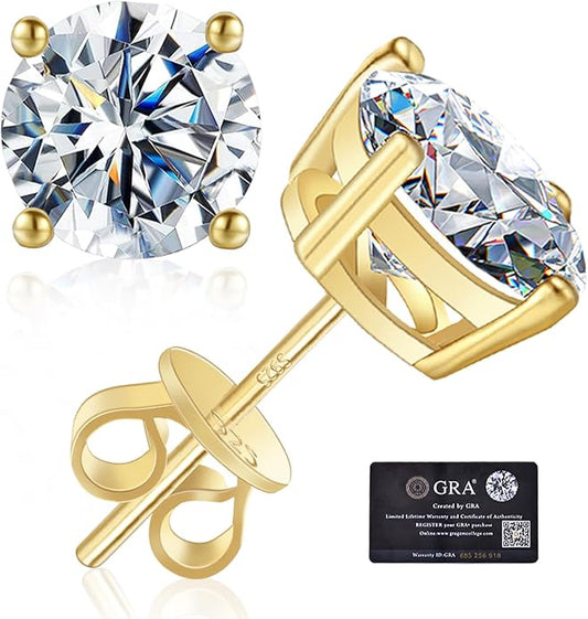 Moissanite Stud Earrings GRA 925 Sterling Silver Earrings for Men 18K White Gold Plating Earrings for Women,wedding earrings(0.3Ct-4Ct)