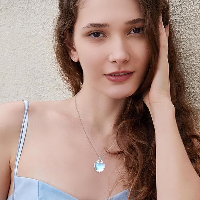 YAFEINI 925 Sterling Silver Moonstone Necklace Filigree Teardrop Pendant Necklace Jewelry for Women Girls