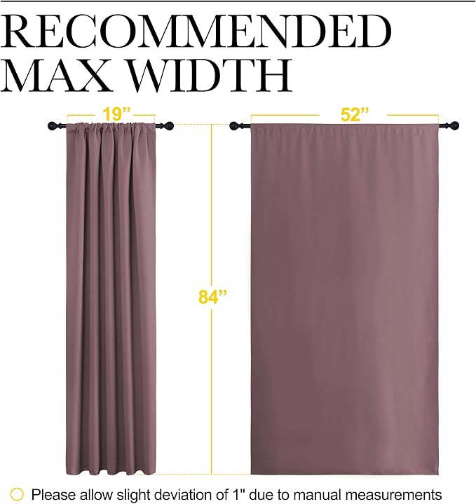 NICETOWN Room Darkening Curtains for Bedroom - Home Decoration Privacy Protection Thermal Insulated Solid Drapes/Draperies for Sliding Glass Door (Dry Rose, Set of 2, 52 x 84 inches)