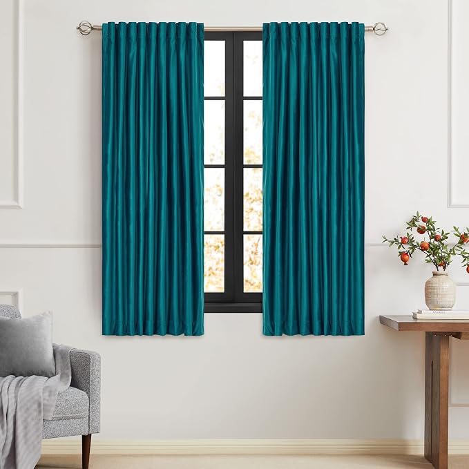 Teal Velvet Curtains 63 inches for Living Room,Luxury 2 Panels Bluish Green Room Darkening Rod Pocket Back Tab Curtain Elegant Thermal Insulated Heavy Soundproof Decorative Window Drapes for Bedroom
