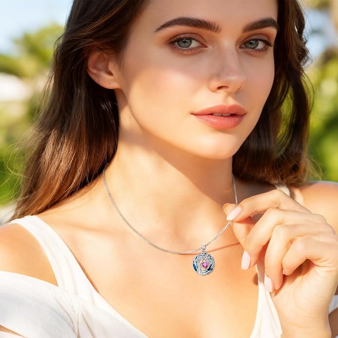 Tree of Life Birthstone Necklace 925 Sterling Silver Crystal Tree of Life Pendant Birthstone Jewelry Birthday Christmas Gifts for Women Mom Her Wife
