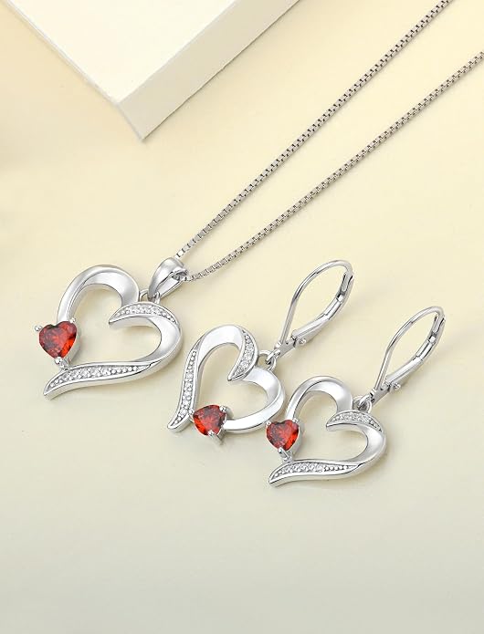 YL Heart Necklace 925 Sterling Silver Love Heart Pendant Birthstone Jewelry for Women