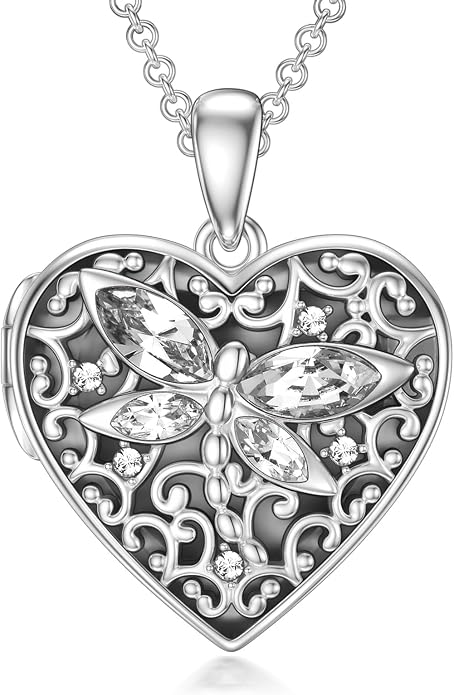 Dorunmo Personalized Locket Necklace 925 Sterling Silver that Holds Pictures Butterfly Birthstone Photo Heart Locket Custom Jewelry Congratulations New Beginnings New Job Gifts for Women