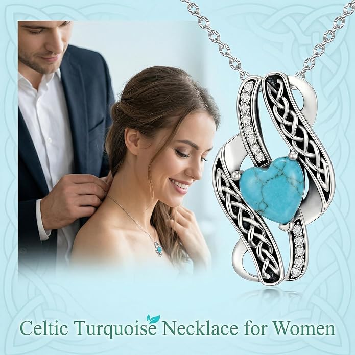 PELOVNY Celtic Knot Necklaces for Women 925 Sterling Silver Gemstone/Birthstone Teardrop Infinity Necklace Irish Celtic Pendant Jewelry Gifts for Mom Daughter Wife