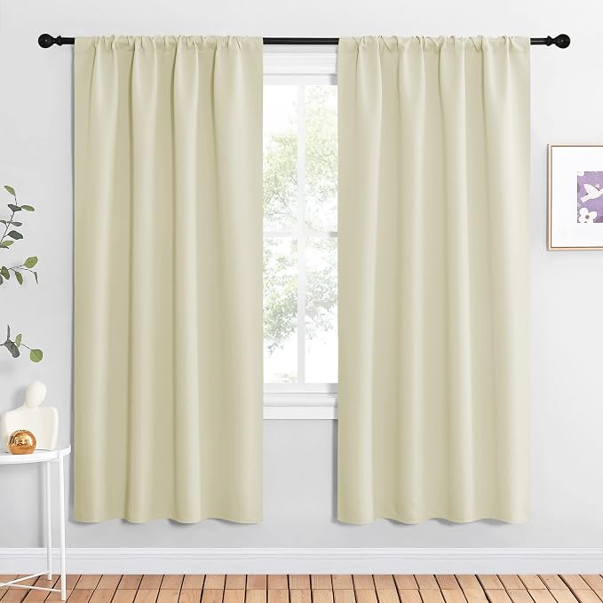 NICETOWN Beige Blackout Curtains for Living Room - Triple Weave Home Decoration Thermal Insulated Solid Rod Pocket Blackout Drapes for Bedroom(Set of 2, 42 x 72 Inch)