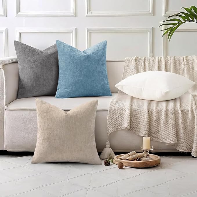 decorUhome Soft Chenille Dark Grey Throw Pillow Covers 12X20 Set of 2 | Decorative Fall Couch Pillow Covers Solid Dyed Accent Modern Farmhouse Neutral Rectangle Pillow Cases for Sofa
