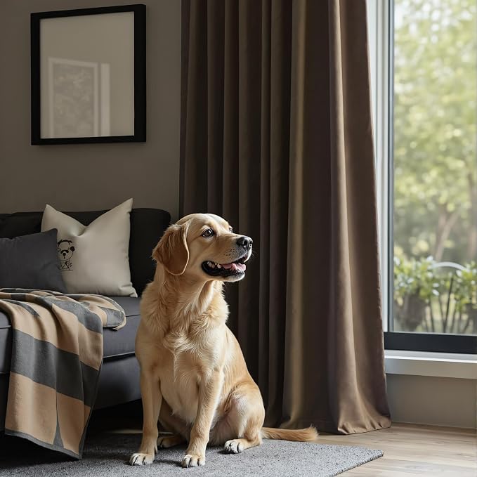 Brown Velvet Curtains 84 Inch Long for Bedroom Luxury Earthy Home Decor Thermal Insulated Light Blocking Dark Chocolate Brown Drape for Living Room Darkening 52x84 Floor Length 2 Panel Back Tab Pocket