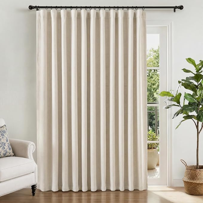 INOVADAY 100% Blackout Curtains for Bedroom, Cream Black Out Curtains 90 Inch Long, Clip Rings Linen Blackout Drapes, Thermal Insulated Room Darkening for Living Room, 1 Panel - W102xL90
