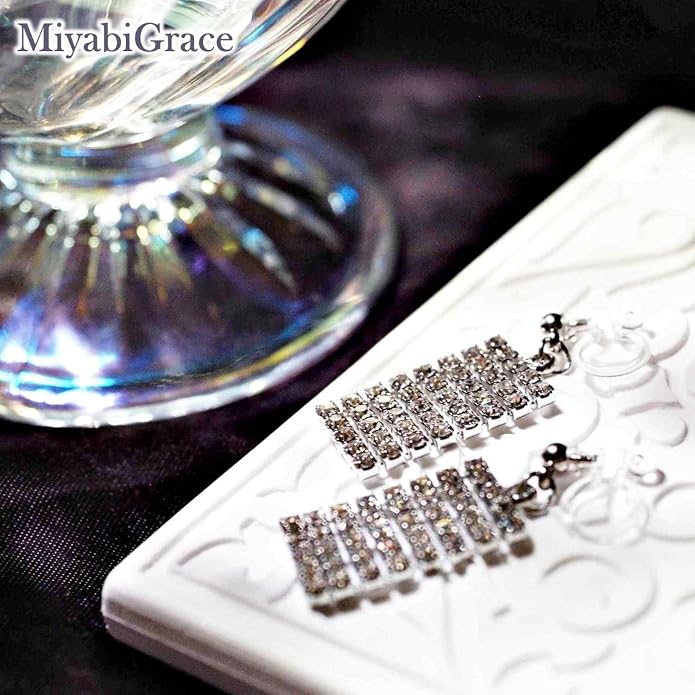 Dangle Silver Invisible Clip On Earrings for Women Not Pierced Gold Crystal Rhinestone Comfortable Hoop Fringe Long Chain Clip On Earrings