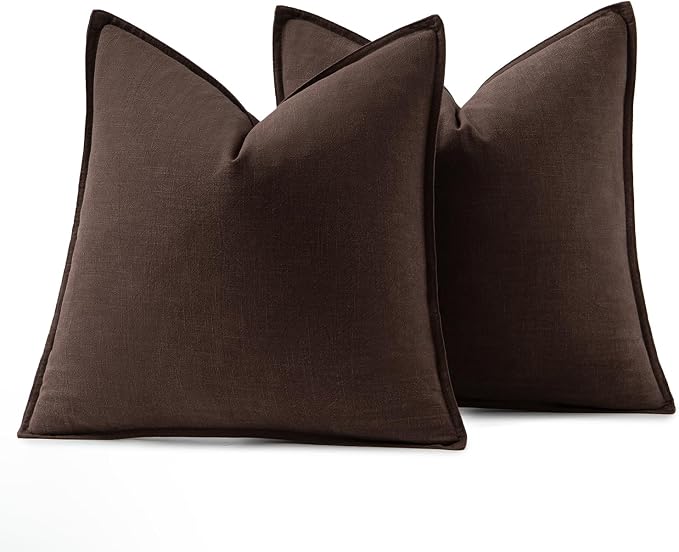 MIULEE Decorative Linen Euro Sham Pillow Covers 22x22 Inch Dark Brown | Boho Farmhouse Fall Autumn Couch Throw Pillows for Bed, Pack of 2 Accent Modern Pillowcases, Sofa Livingroom Home Decor