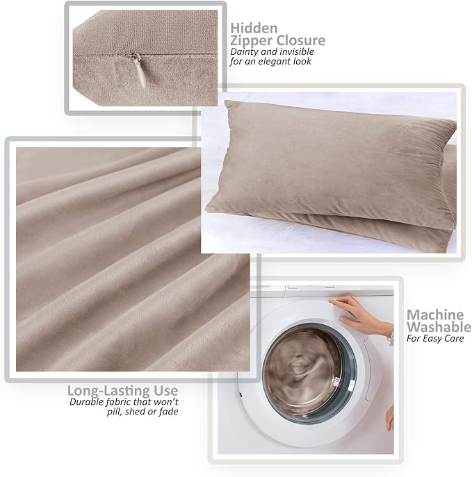 Nestl Throw Pillow Covers, Cozy Velvet Decorative Pillow Covers 12 x 20 Inches, Soft Solid Couch Pillow Covers for Sofa, Bed and Car, Set of 4 - Taupe Sand