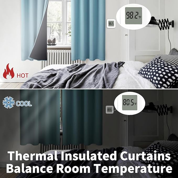 BGment Thermal Insulated 100% Blackout Curtains for Bedroom with Black Liner, Double Layer Full Room Darkening Noise Reducing Grommet Curtain (52 x 72 Inch, Greyish Blue, 2 Panels)