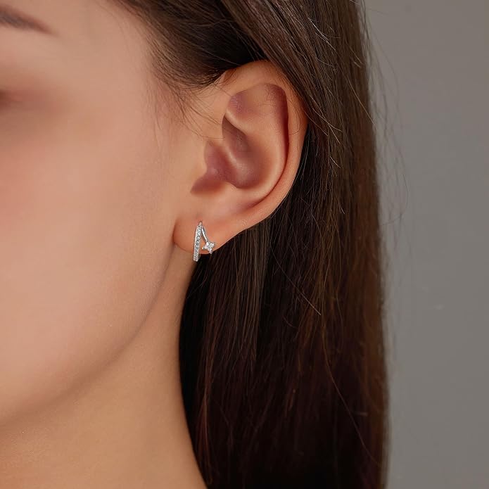 925 Sterling Silver Dainty Cute Hoop Earrings for Women Trendy 14k Gold Plated Small Huggie Cartilage CZ Earring to Daughter Mom Hypoallergenic Cubic Zirconia Earring Birthday Mothers Day Jewelry Gift