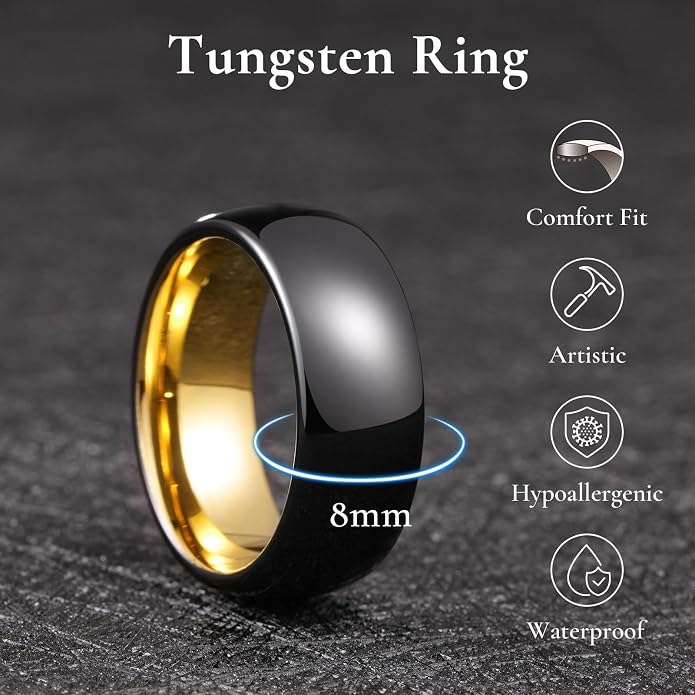 King Will Tungsten Carbide Wedding Band for Men Women Promise Rings for Couples Domed High Polish