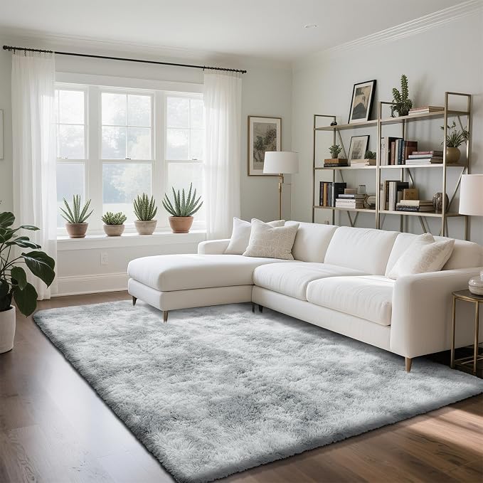 Fluffy Rug Shag Area Rug, Mottling Grey 5x8 Area Rugs for Bedroom, Small Bedside Rug, Soft Fluffy Shag Entryway Throw Rugs for Living Room Bedroom Room Home Decor