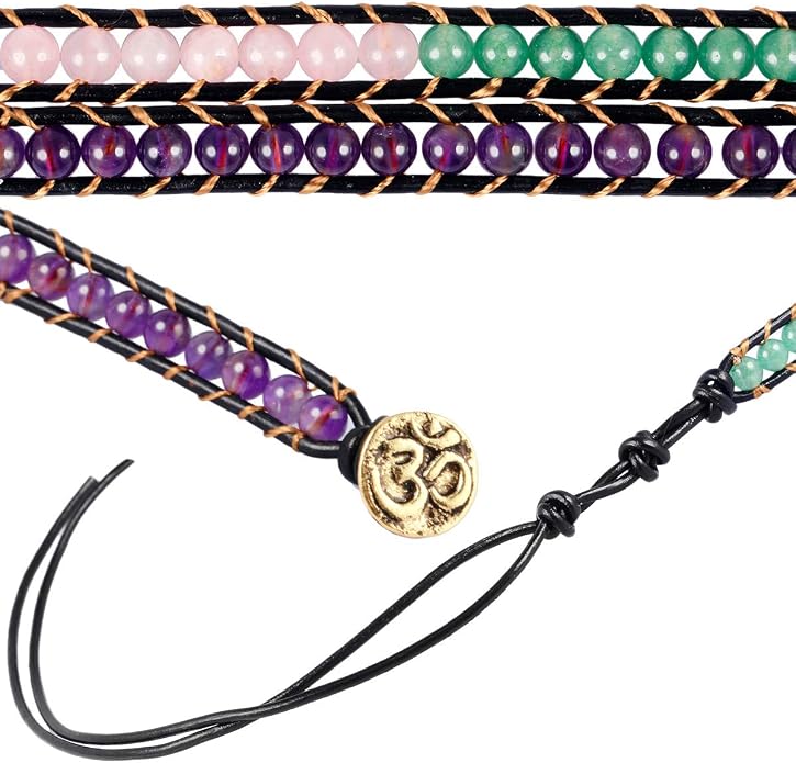Nupuyai Handmade Leather Beaded Stone Wraps Bracelet Collection for Unisex