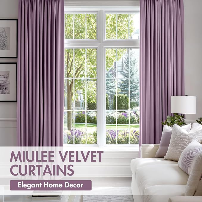 MIULEE Lavender Blackout Velvet Curtains Drapes 108 Inch Long 52"x108" | Luxurious Bedroom Living Room Decor, Room Darkening, Thermal Insulated, Rod Pocket Design, Super Soft Fabric, Extra Long