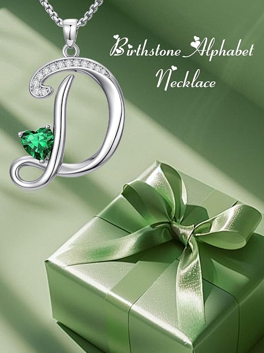 Birthday Gifts for Women Alphabet A to Z Initial Birthstone Pendant Necklaces for Women - 18k White Gold Plated Personalized Name Jewelry Anniversary Graduation Gifts for Wife Her Daughter Girlfriend(with Gift Box)