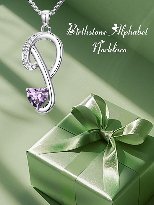Birthday Gifts for Women Alphabet A to Z Initial Birthstone Pendant Necklaces for Women - 18k White Gold Plated Personalized Name Jewelry Anniversary Graduation Gifts for Wife Her Daughter Girlfriend(with Gift Box)