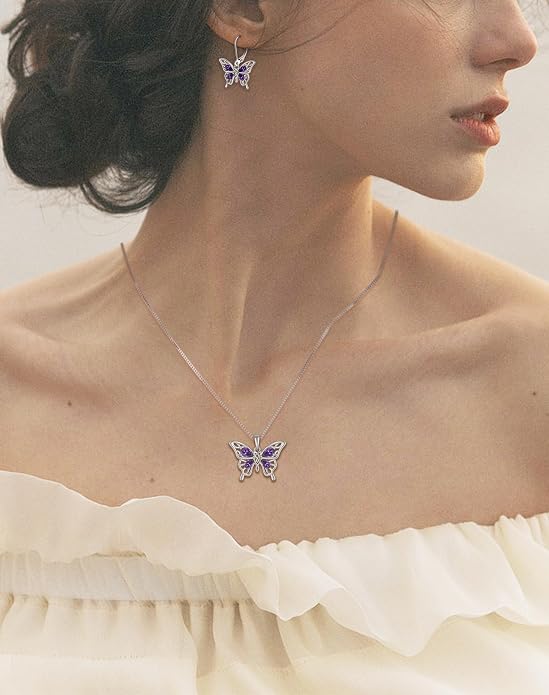Butterfly Necklace 925 Sterling Silver Celtic Knot Pendant Teardrop Birthstone Twisted Jewelry for Women