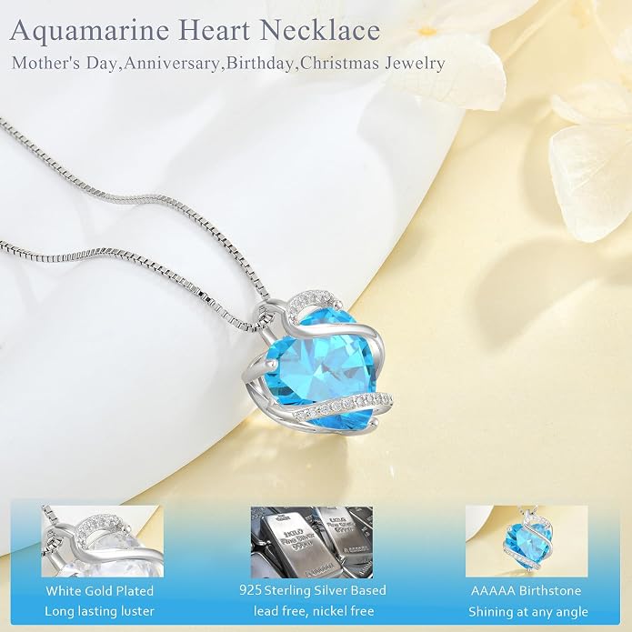 Heart Necklace for Women 925 Sterling Silver Infinity Love Heart Birthstone Necklace Pendant Hypoallergenic Jewelry for Women