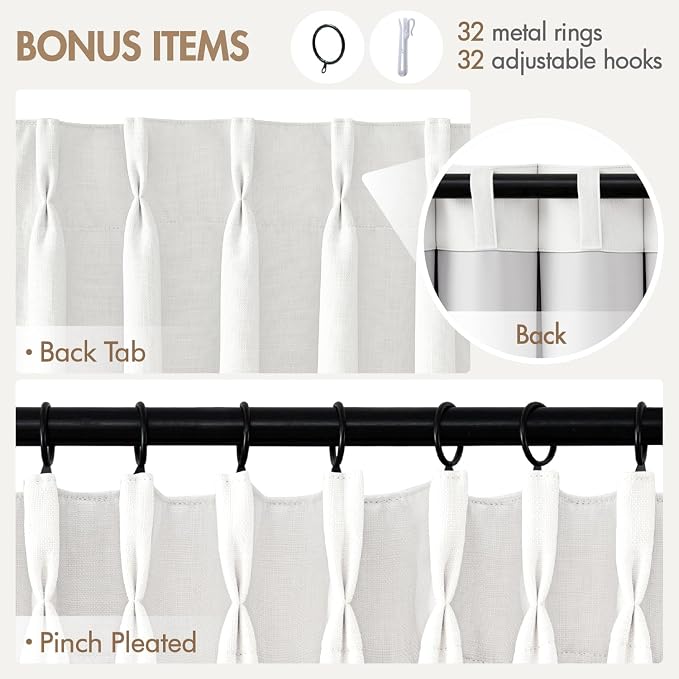 MIULEE Pinch Pleated 100% Blackout Curtains 40"x90" Long White 4 Panels Set | Thick Linen, Memory Trained Pleat, Back Tab Double Layer Drapes, Thermal Insulated, Curtain for Bedroom Living Room Darkening