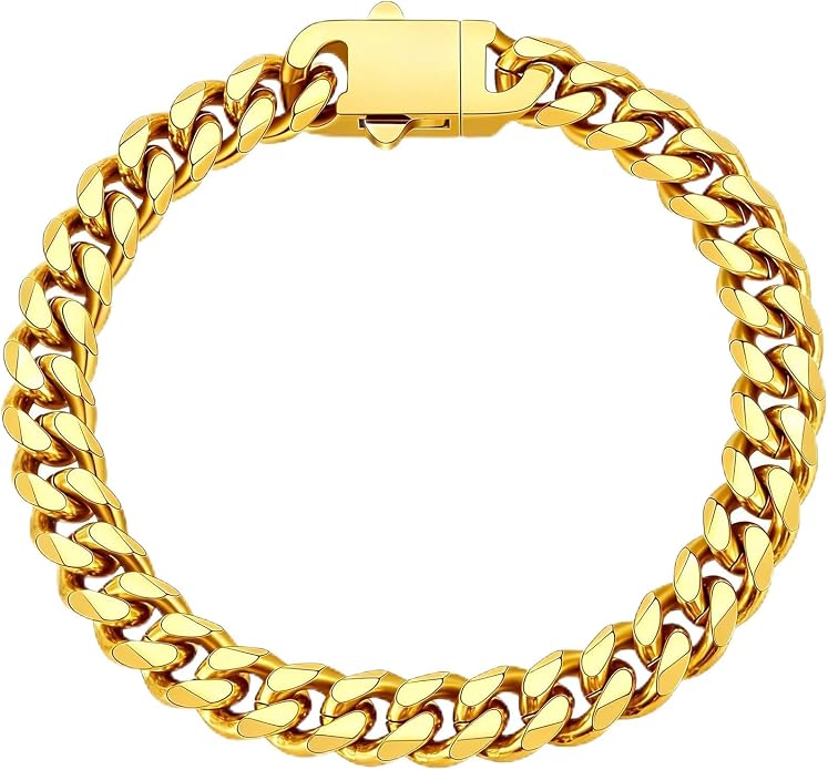 Fiusem Mens 14K Gold Plated Bracelets for Men, Stainless Steel Cuban link Bracelet for Men