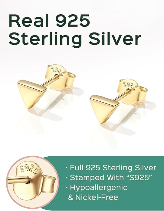 ChicSilver 925 Sterling Silver Earrings Dainty Bar/Circle/Triangle/Star/Ball Stud Earrings for Women with Gift Box, Hypoallergenic Earrings for Sensitive Ears