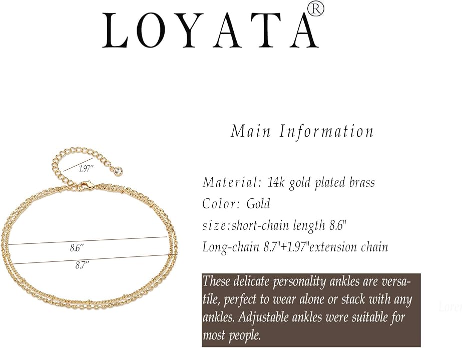 LOYATA Dainty Ankle Bracelet,14K Gold Plated Tiny Bead Anklet Dainty White Cubic Zirconia Cross Tassel Foot Chain Cute Lucky Moon Evil Eye Foot Jewelry Boho Anklets for Women