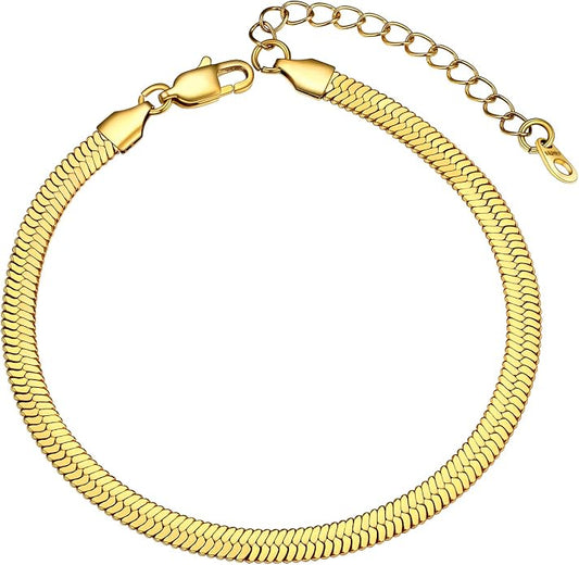 GoldChic Adjustbale Link Chain Anklet for Women Summer Jewelry, 316L Stainless Steel Figaro/Wheat/Twist Rope/Cuban Foot Bracelet-Waterproof, Resizable 9"-12" (Gift Box Included)