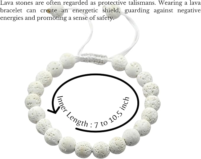 Amazing Gemstone White Lava Bracelet for Women Men's Gifts - Protection Healing Crystal Bracelet - 8mm Gemstone Beaded Adjustable Bracelet