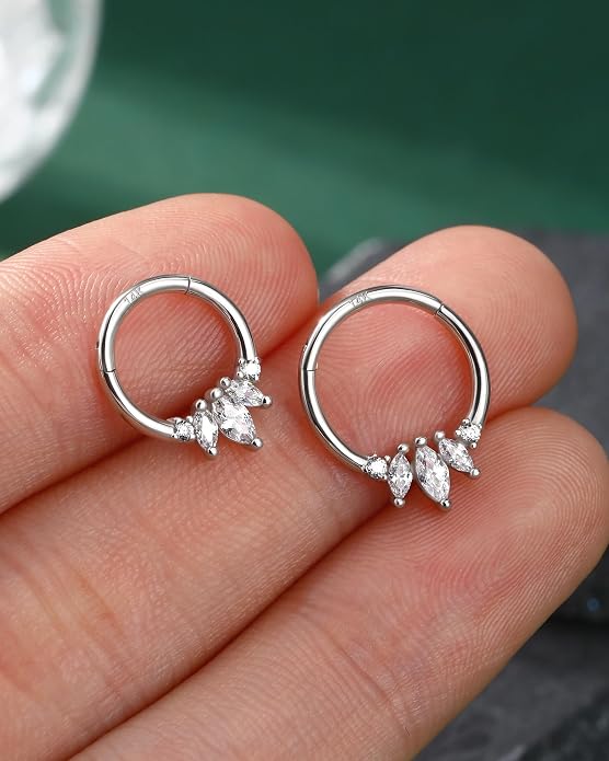 COCHARM 14K Gold Septum Rings 14K Yellow Gold Septum Piercing Jewelry 16g Septum Clicker 14kt Real Gold Daith Earrings Solid Gold Daith Piercing Hoop Daith Jewelry for Women Men
