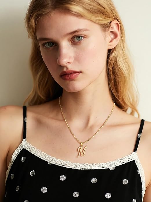 U7 Initial Necklace for Women, Gold/Platinum Plated CZ Crystal Letter A-Z Pendant Necklace, Shiny 20 Inch Name Chain Dainty Personalized Jewelry for Men Mom Wife Friend