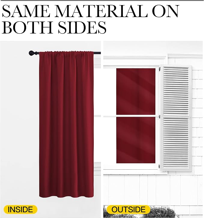 NICETOWN Christmas Burgundy Curtains Blackout Drape Panels - Lights Block Out Window Treatment Short Curtain Sets for Loft and Basement Decoration (Set of 2, 34 by 45-Inch)
