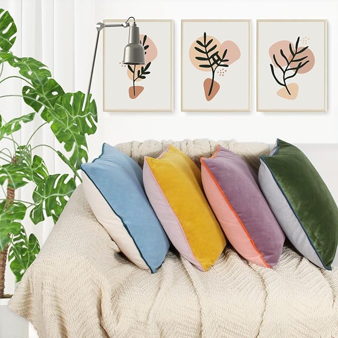 Velvet Throw Pillow Covers 18x18 Inch Set of 4 Decorative Velour Pillowcases Double-Colored Cushion Covers for Sofa Couch,Cold-Edge