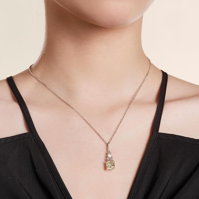Miss mimi CZ Pendant Necklace, Golden Yellow Princess Cut or Crescent Moon, 18K Gold Plated, Adjustable 16” or 18 + 2”in Chain, Celestial & November Birthstone Citrine Style