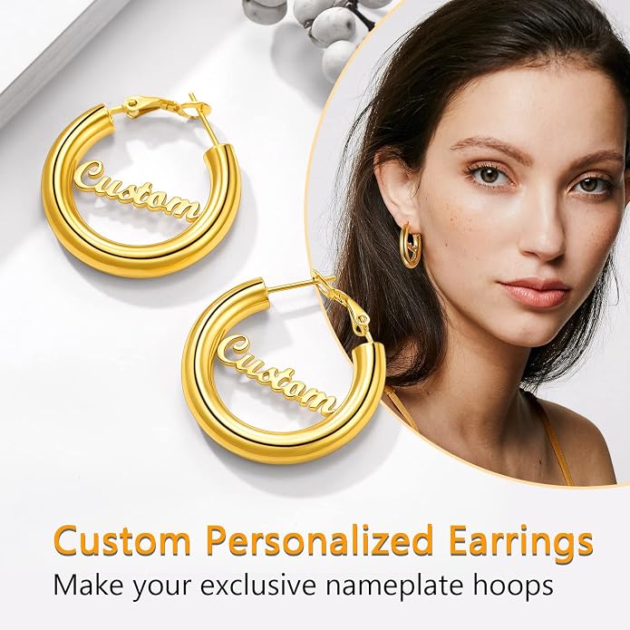 Stainless Steel Chunky Hoop Earrings For Women, Minimalist and Chic, Black/Gold Plated, Round Hoops Earrings Hypoallergenic, Size: 30mm/40mm/60mm/80mm, Come with Box