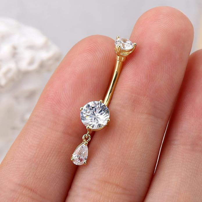 CM Crareesi Mania 10K Solid Gold Belly Button Ring Dangle 10K Yellow Gold Belly Rings Navel Piercing Jewelry