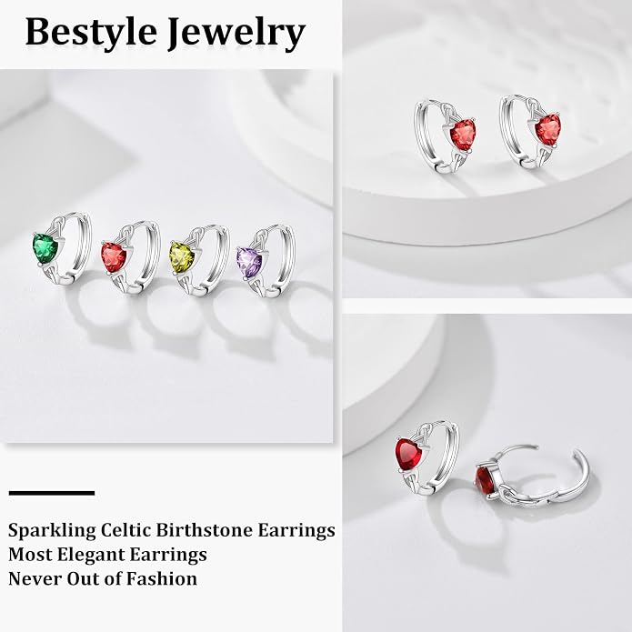 Bestyle 925 Sterling Silver Huggie Hoop Earrings Small Birthstone Hoop Earrings for Women Hypoallergenic Silver Huggie Earring,Great Birthday Earrings Gift for Daughter Wife Mom