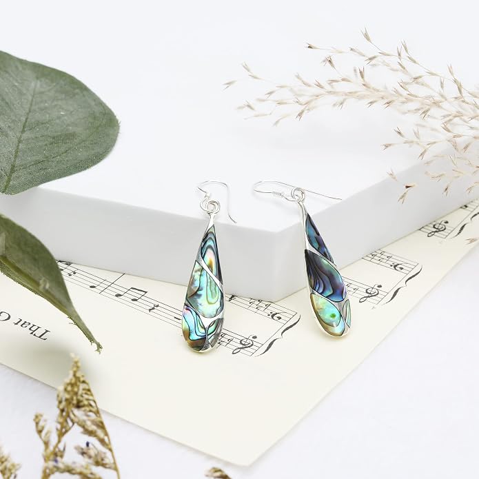 AeraVida Vintage Stone Teardrop Birthstone Sterling Silver Earrings, 9x45 mm | Dangle Earrings for Women