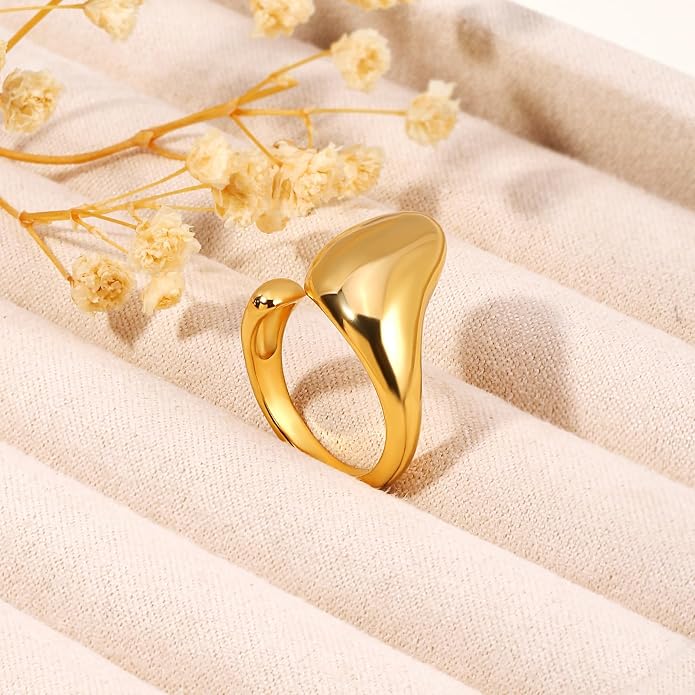 Gold Silver Rings Set for Women Chunky Statement Rings ZC Dome Evil Eye Croissant ring Thick 18K Gold Plated Band Rings