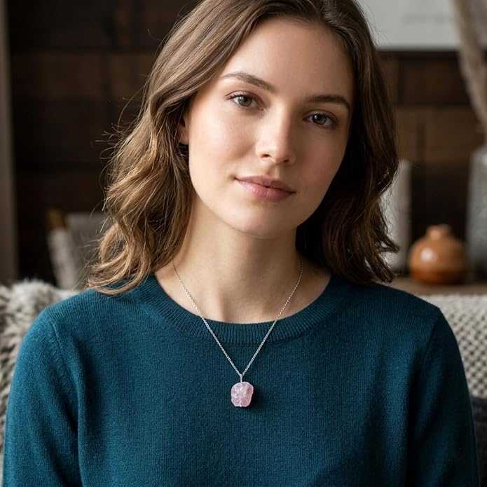 Raw Gemstone Dainty Pendant Necklace for Women, Trendy Healing Chakra Crystal, Birthstone Handmade 925 Sterling Silver Adjustable 18 inch Chain Jewelry, Birthday Gifts