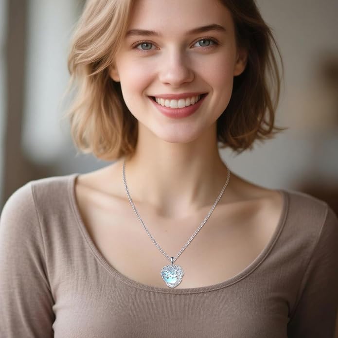 POPLYKE Tree of Life Necklace for Women Sterling Silver Celtic Knot Family Tree With Blue/Purple/Volcano Crystal Irish Gifts for Mom Wife Birthday Christmas