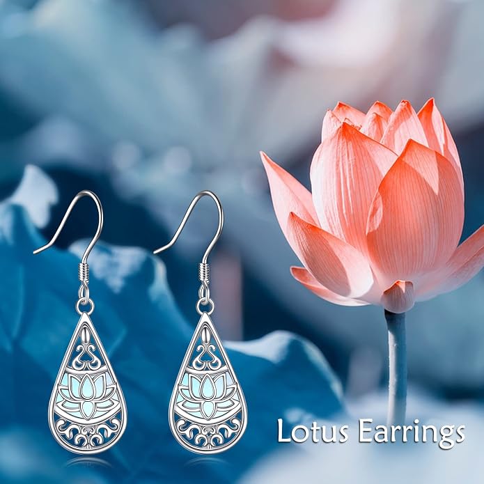 CRMAD Hummingbird/Bee/Leaves/Sunflower/Daisy/Dragonfly/Rose/Lotus Flower Sterling Silver Filigree Teardrop Earrings Abalone Shell Jewelry for Women