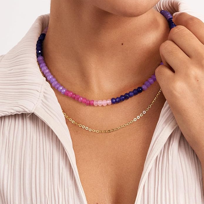KELORIS PATH Beaded Necklace for Women, Colorful Gemstone Boho Bead Choker for Beach, Trendy Summer Natural Stone Jewelry Gifts