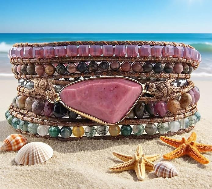 Boho Wrap Bracelet for Women, Handmade Natural Imperial Jasper Multi-Layer Stone Beaded Bracelet, Bohemian Healing Crystal Stone Jewelry Gifts