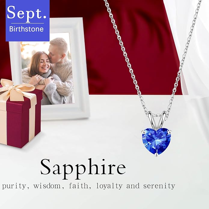 SMILEST Dainty Heart Birthstone Necklace for Women, 925 Sterling Silver Necklace Sparkling Heart Pendant, Anniversary Birthday Gifts for Women Mom Wife Daughter Girlfriend Grandma
